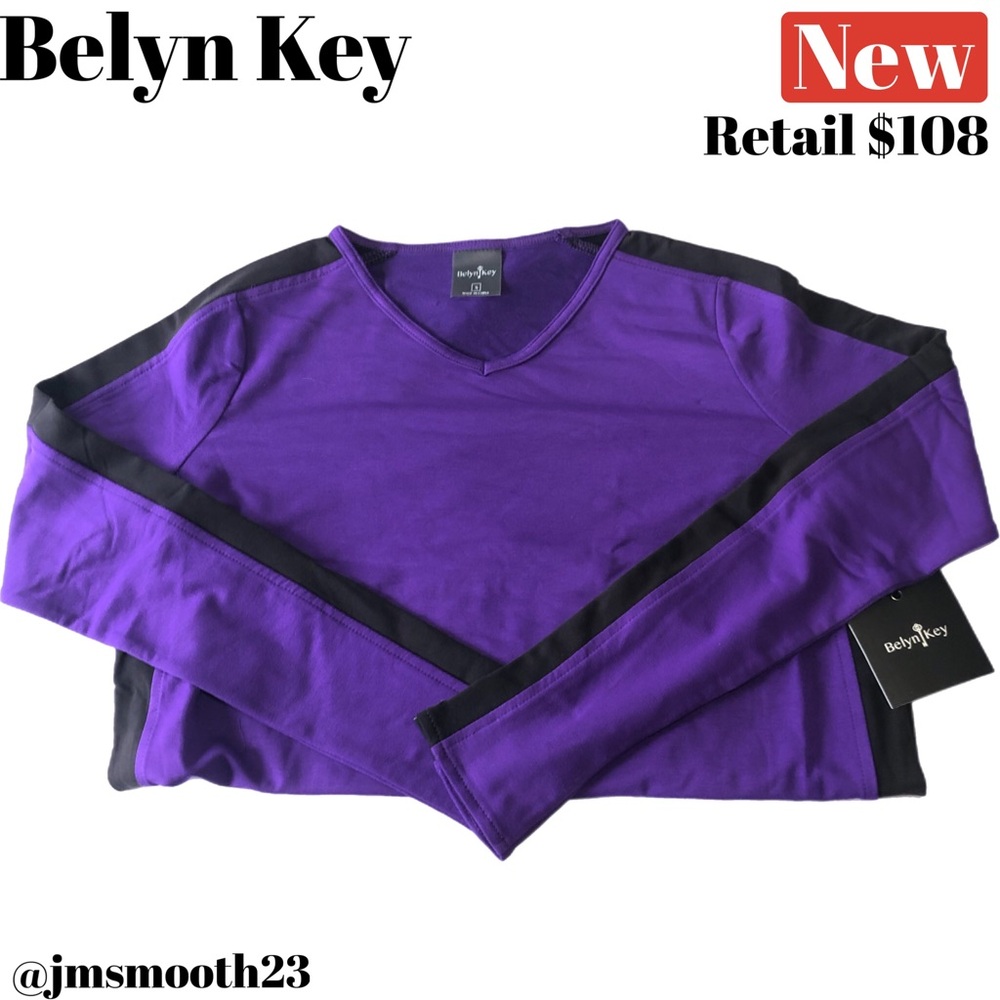 🆕 Belyn Key Track Shirt purple and black V-neck size small (86)